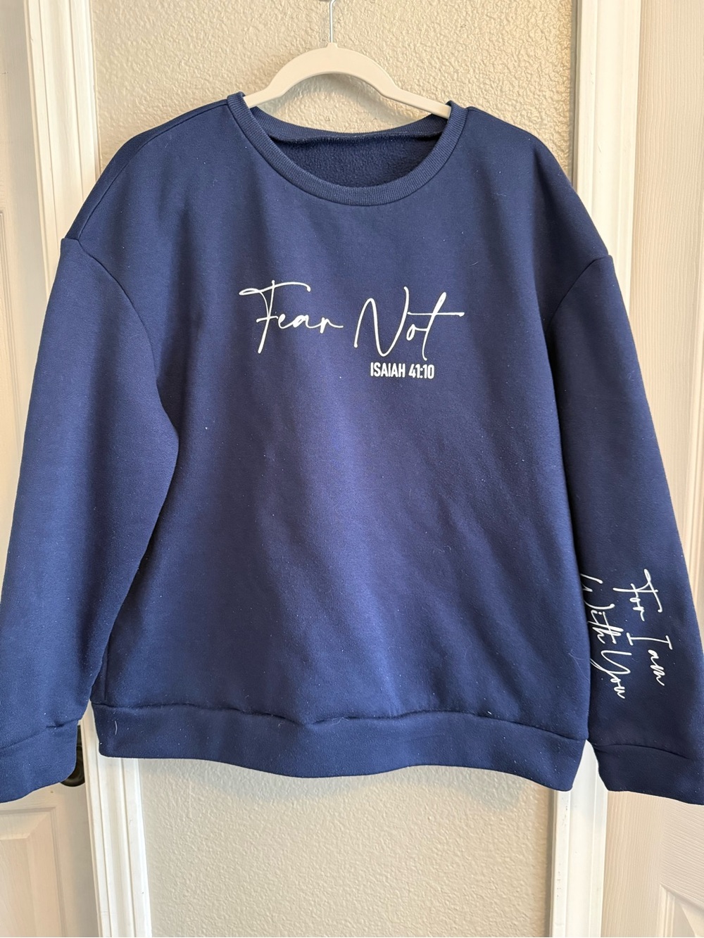 Fear Not Isaiah 41:10 Navy Crewneck Women's Sweatshirt